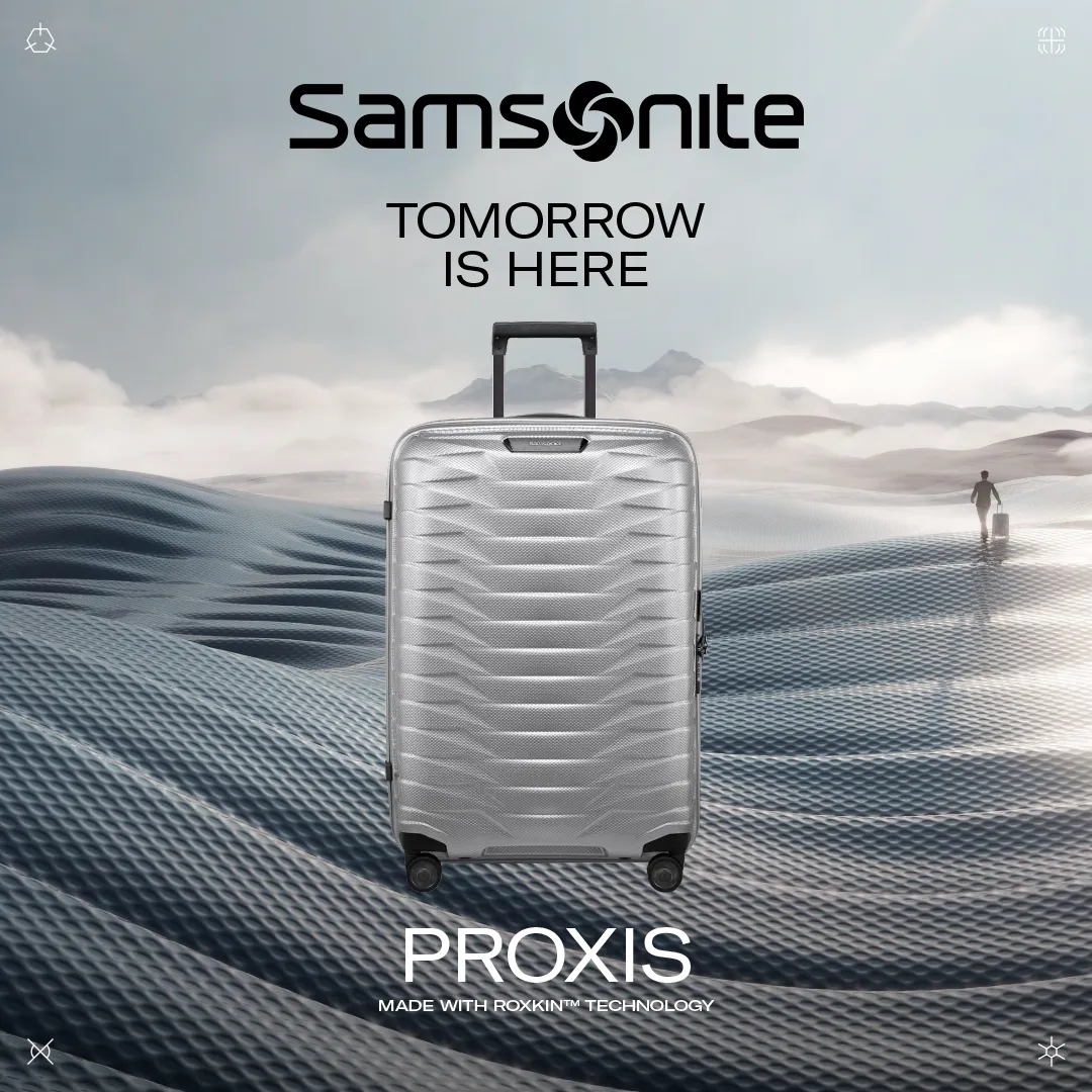 A landscape composed of a Samsonite Proxis suitcase.