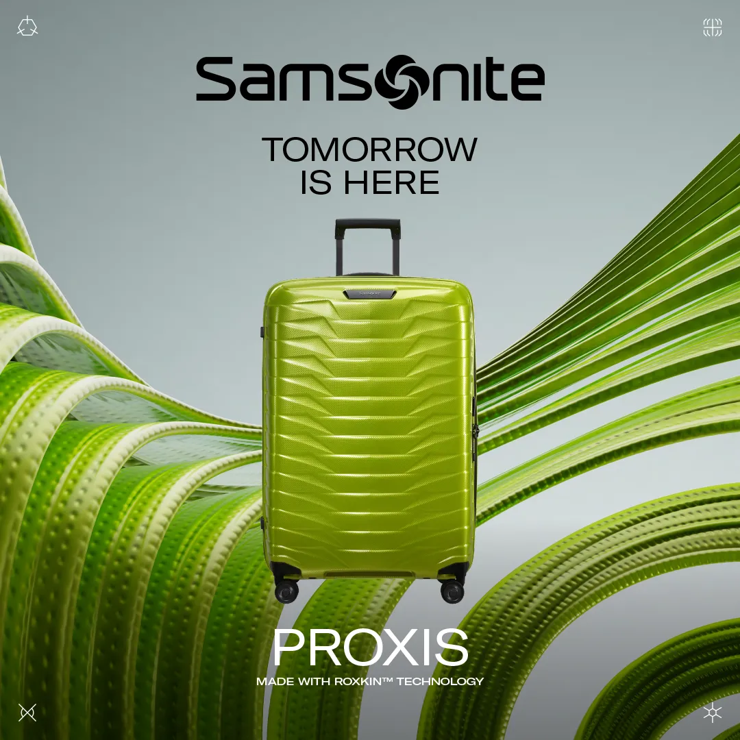A Samsonite Proxis suitcase with a focus on materials.