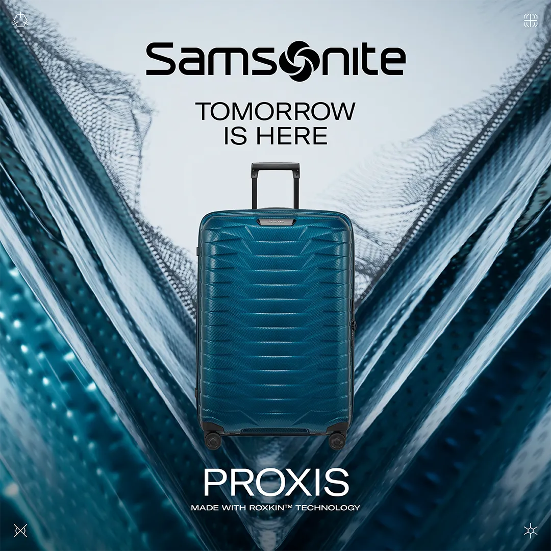 A landscape composed of a Samsonite Proxis suitcase.